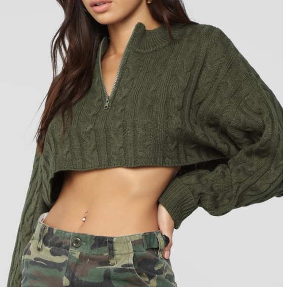 Crop green zip sweater - Picture 2 of 2